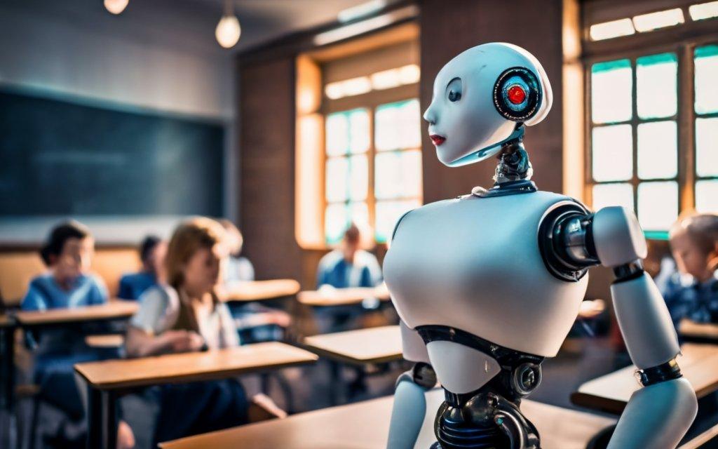 AI teacher in front of class