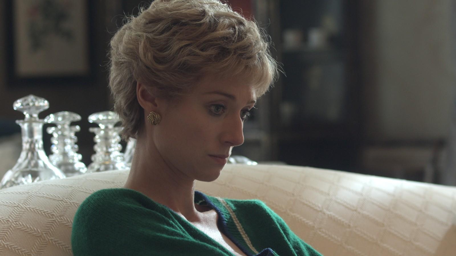 Elizabeth Debicki looking sad as Princess Diana in The Crown.