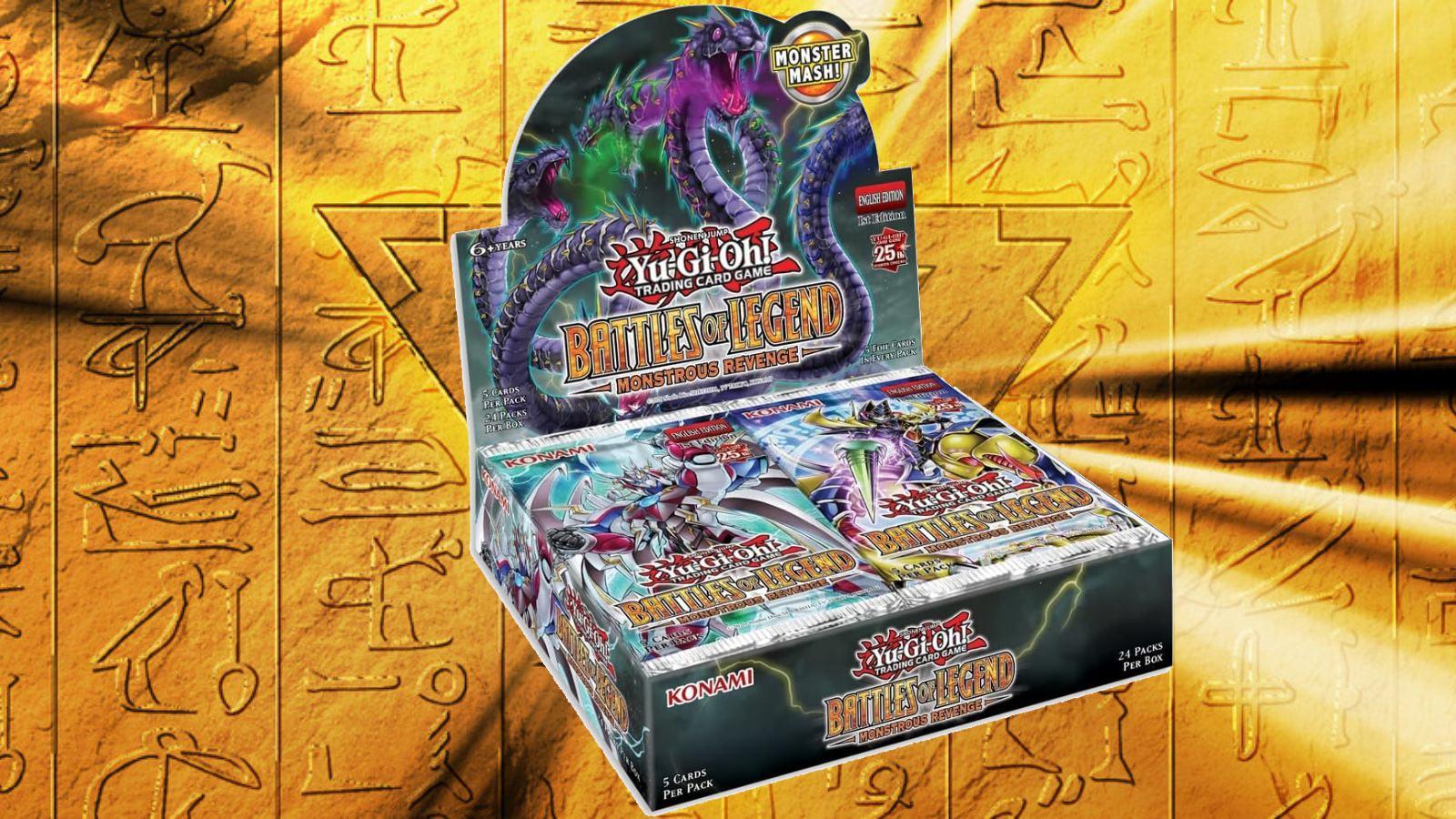 Yugioh Battles of legend booster box on gold background