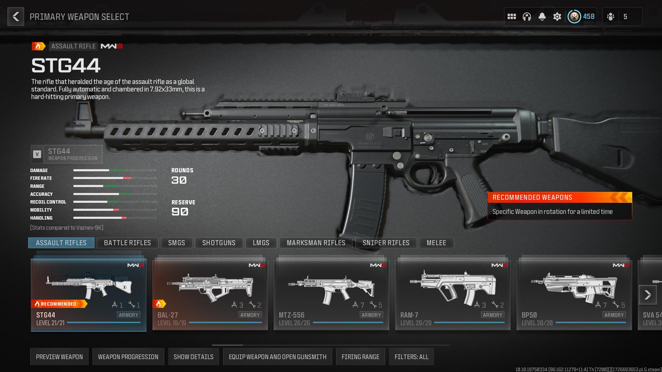 A selection of assault rifles in Modern Warfare 3.