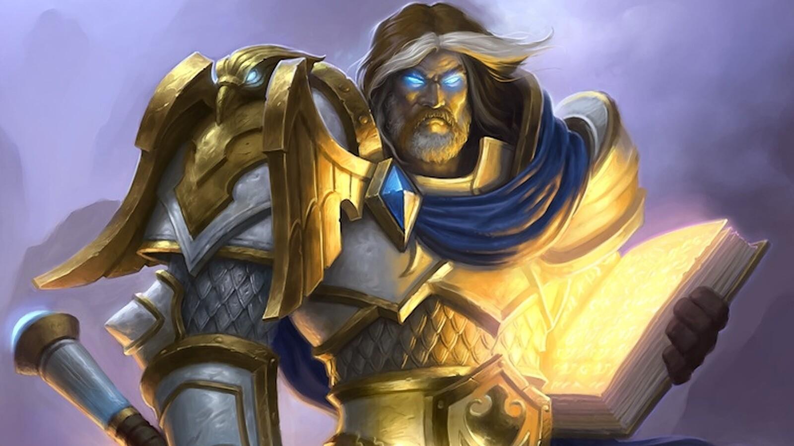 A Paladin stands with a glowing tome in The War Within (Hero Talents Guide)