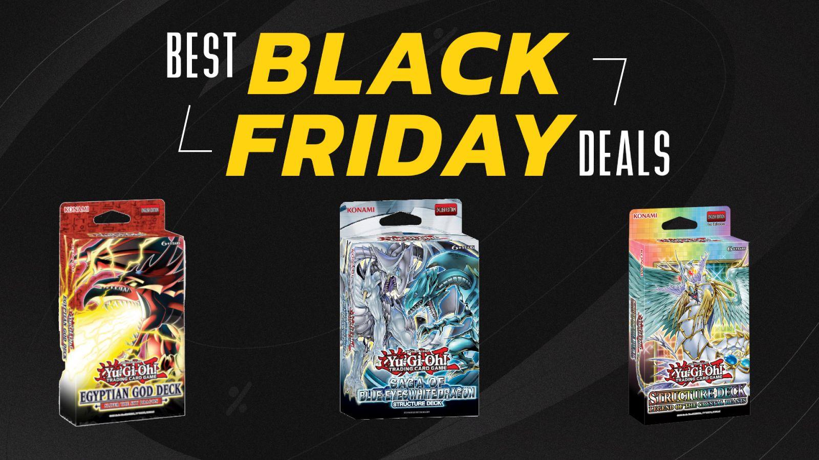 MTG Yugioh decks on Black Friday background