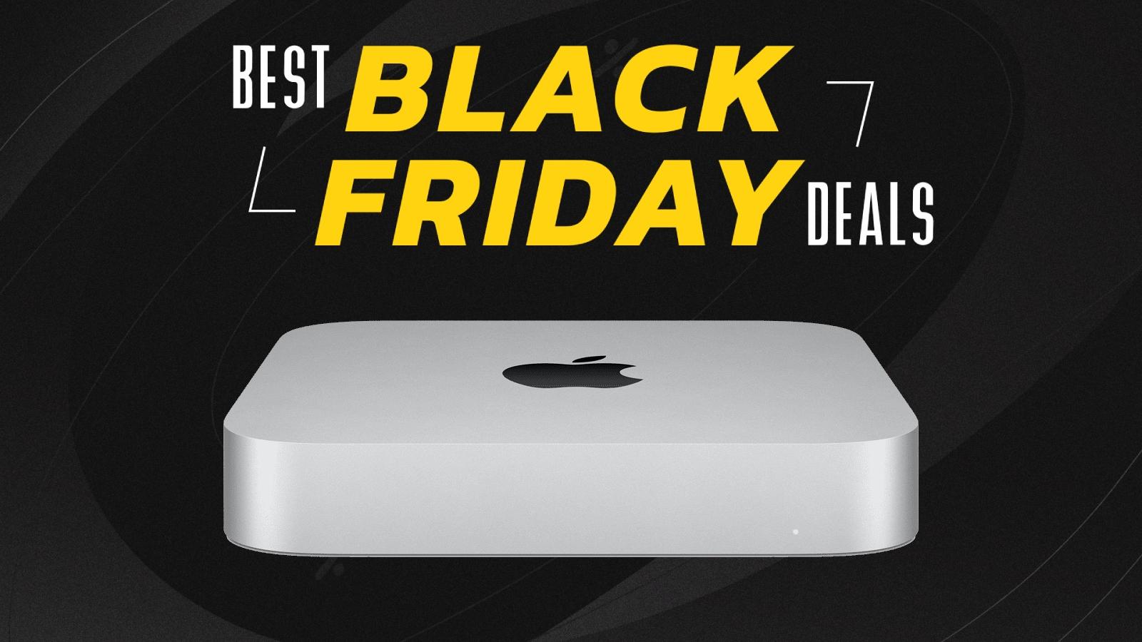 M2 Mac Mini on Black Friday background