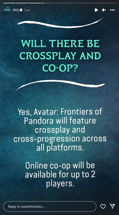 An instagram post confirming Avatar: Frontiers of Pandora has crossplay and cross-progression