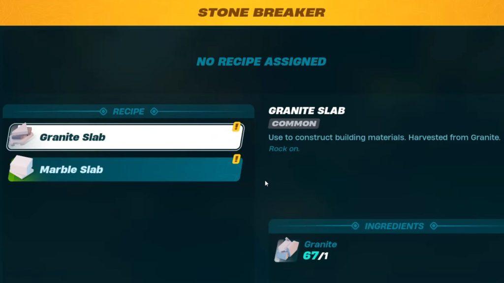 Stone Breaker screen in LEGO Fortnite