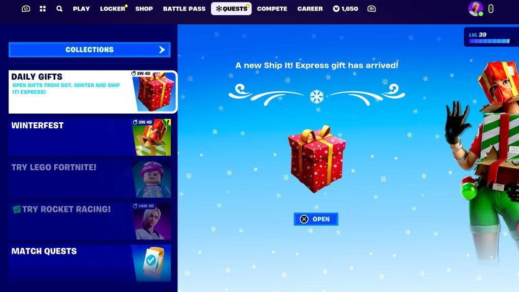 Fortnite Daily Gifts Menu