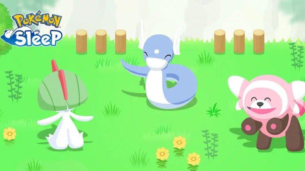 Pokemon Sleep banner with Ralts, Dratini, and, Stufful