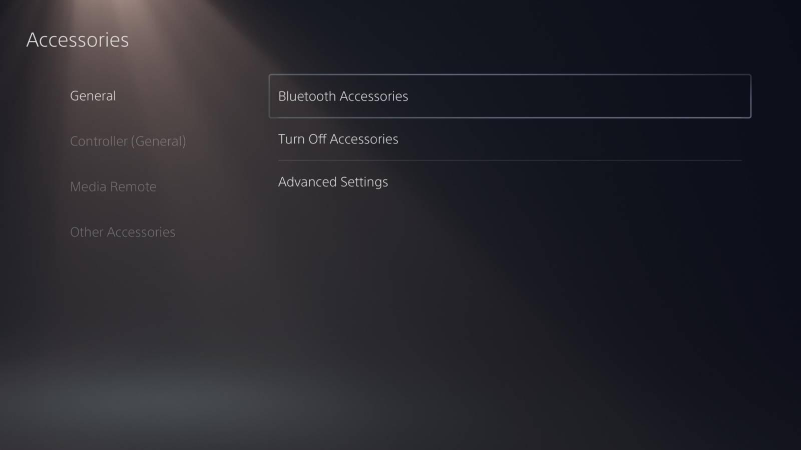 Screenshot of the PS5 console settings.