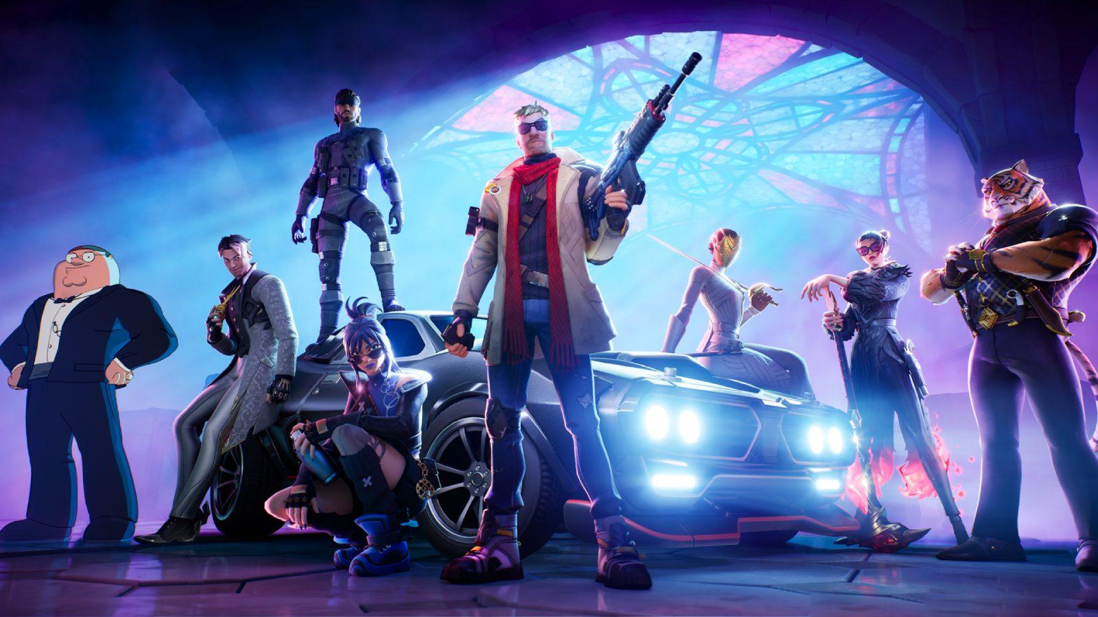 Fortnite Chapter 5 Underground theme featuring various skins from this season's Battle Pass.