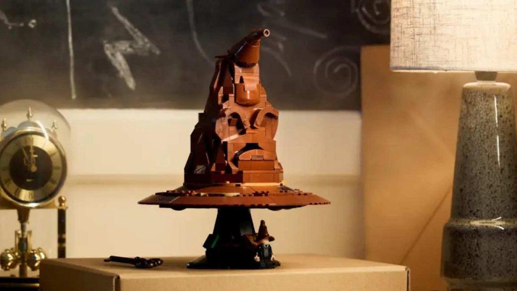 The LEGO-reimagined Sorting Hat on display