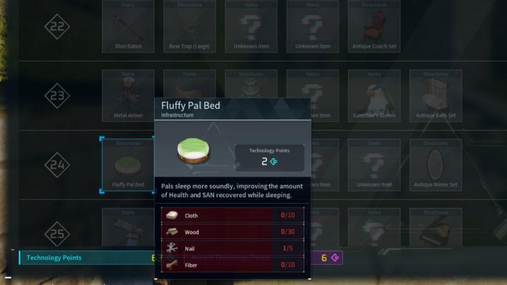 A screenshot of the Fluffy Pal bed in Palworld.