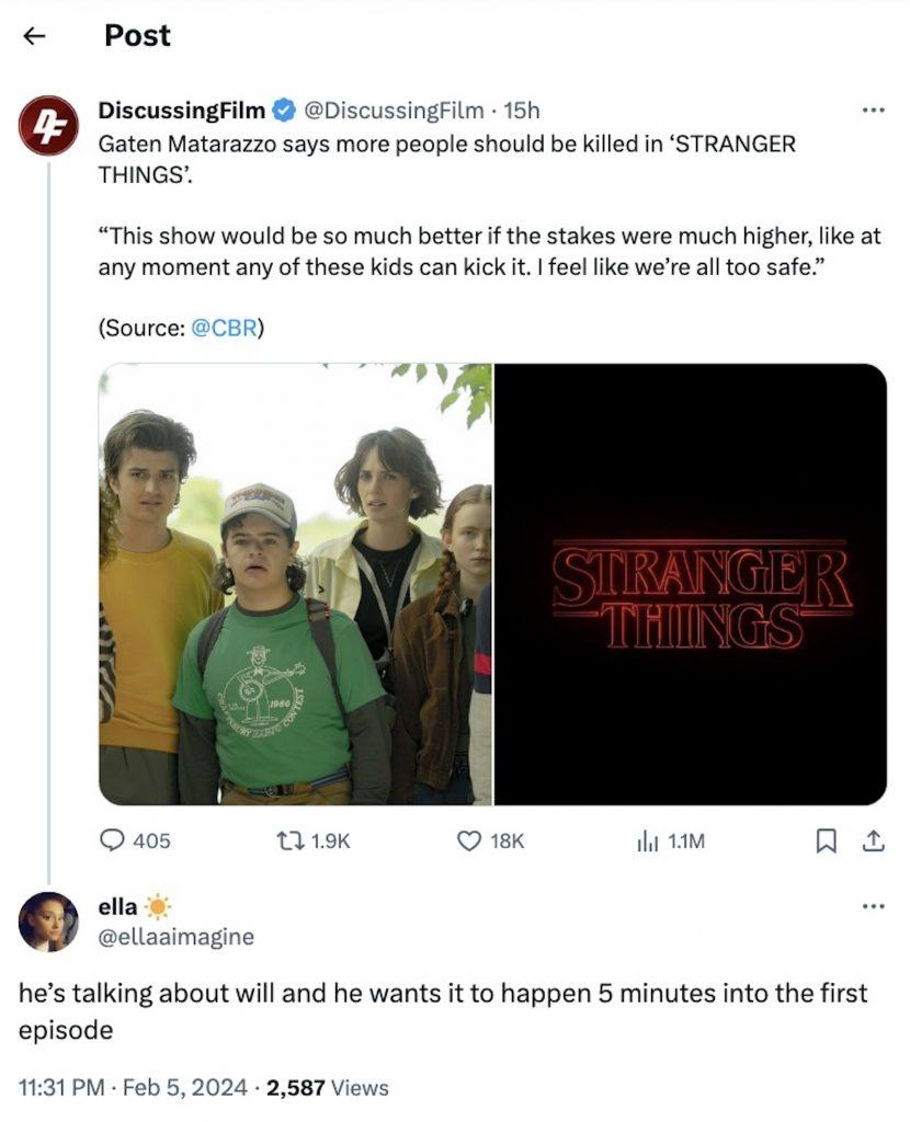 Tweet about Stranger Things Season 5