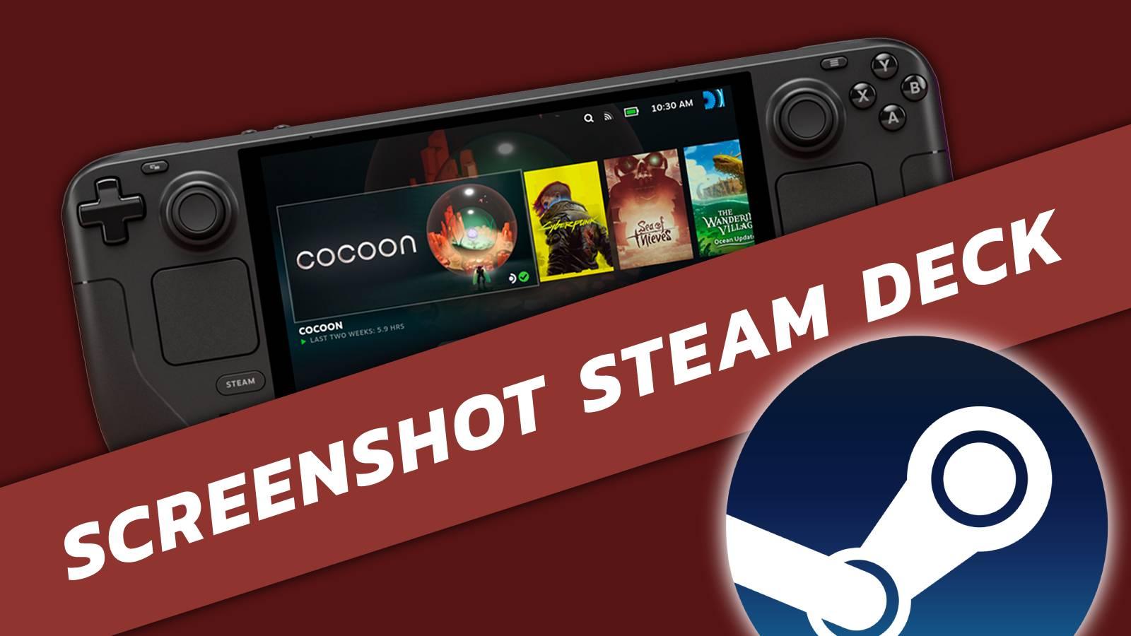 An image of the Steam Deck with a banner across it, and the Steam logo in the bottom right corner.