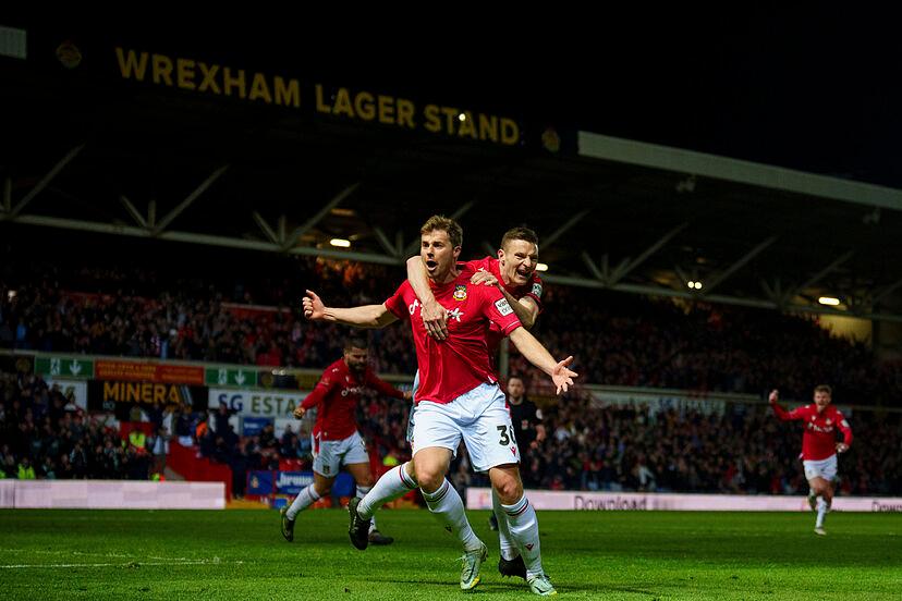 Paul Mullin and James Jones playing for Wrexham