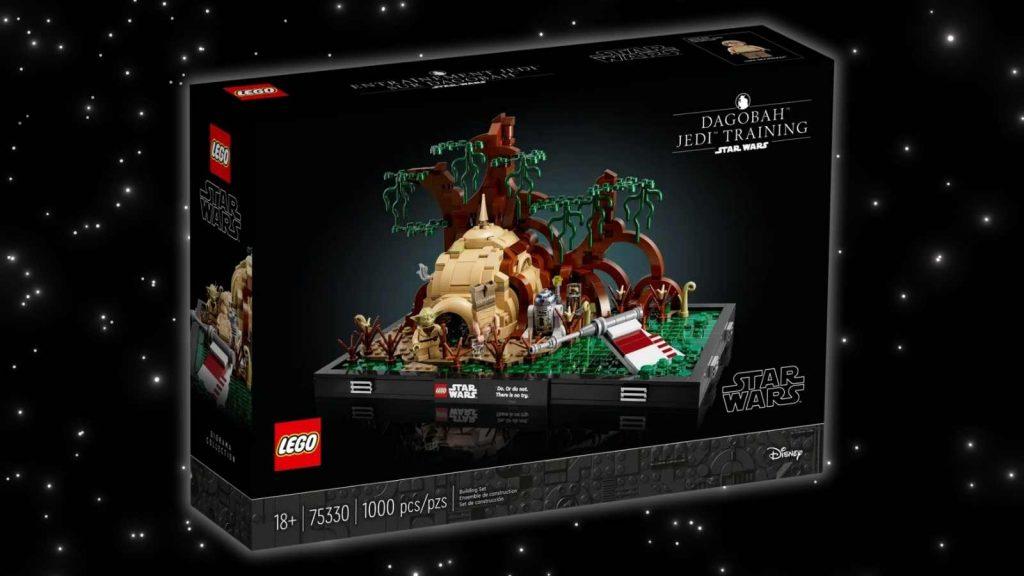 The LEGO Star Wars Dagobah Jedi Training Diorama on a galaxy background