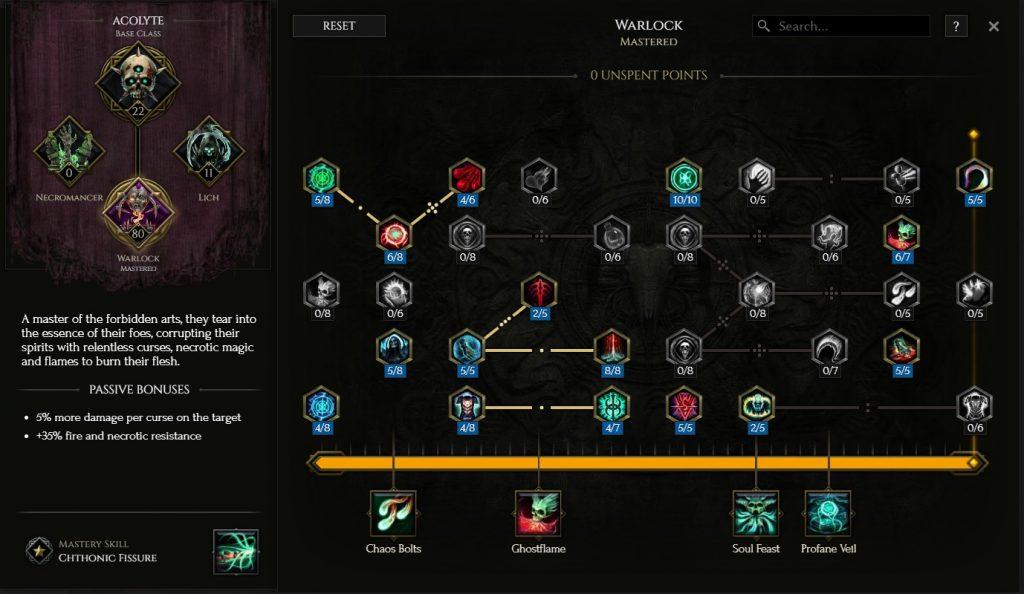 The Warlock Passive tree from Last Epoch