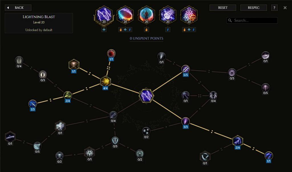 The Lightning Blast Skill tree