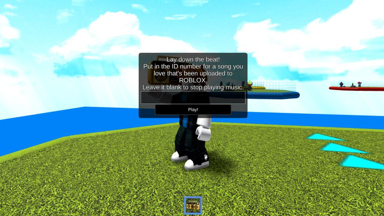 A screenshot of a player using Roblox music codes in game.