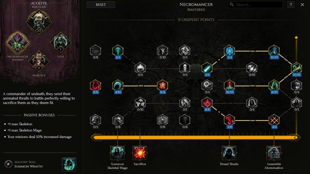 Passive ability choices for the Necromancer Mastery in Last Epoch