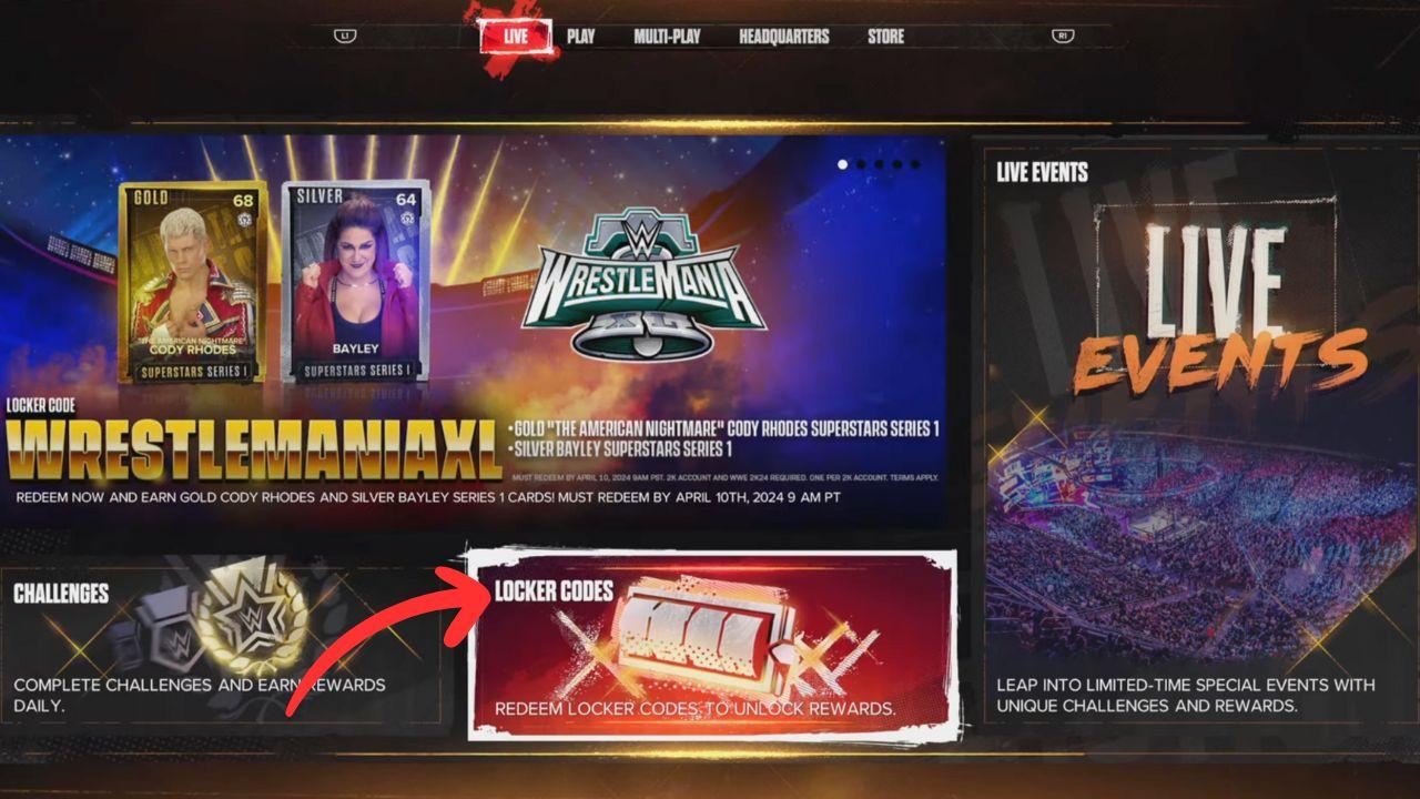 Player redeeming locker codes in WWE 2k24