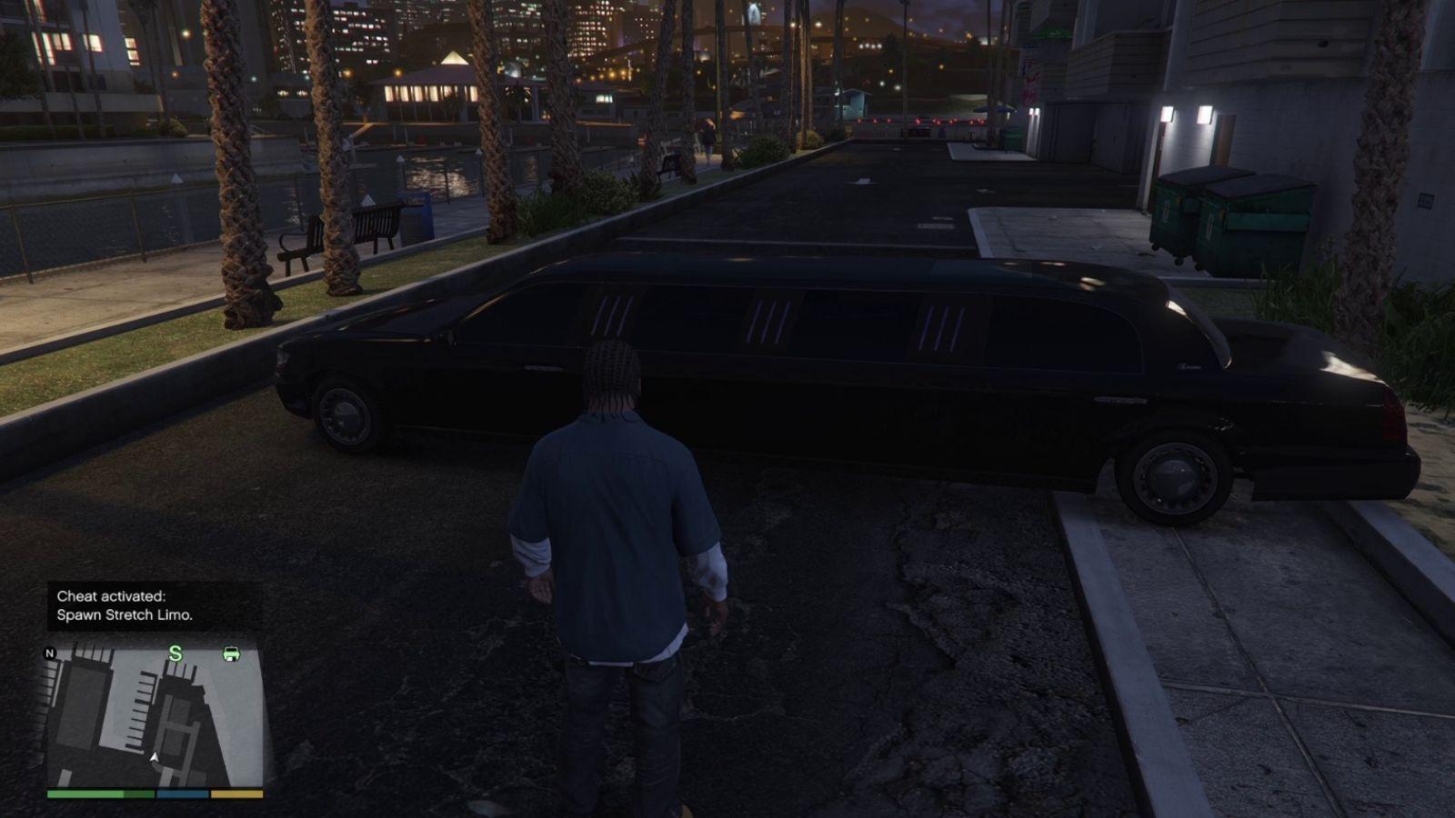 A screenshot of a Limo being spawned via a cheat in GTA 5.