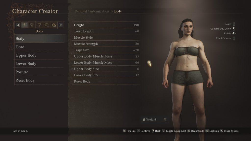 Dragon's Dogma 2 character creation selecting body type for strong woman