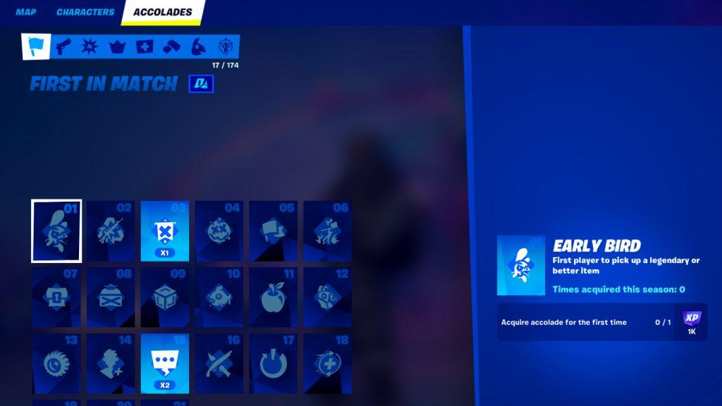 Fortnite Accolades menu.