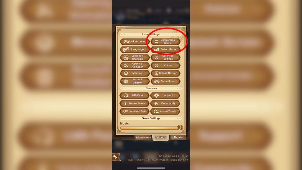 image showing how to change server in afk arena to classic or companions