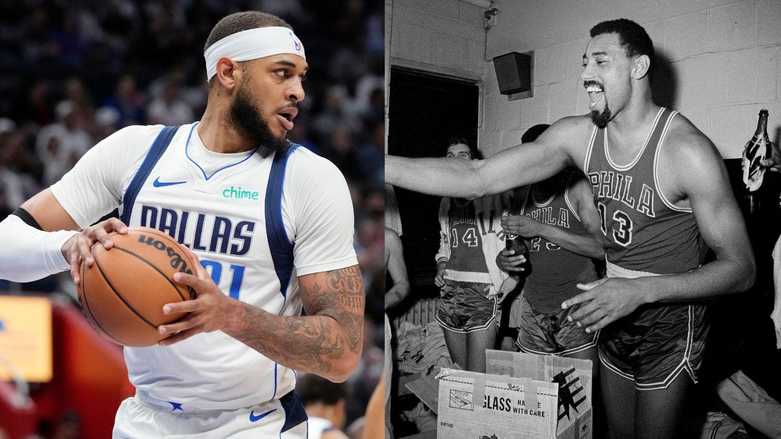 Daniel Gafford as a member of the Dallas Mavericks (left), and Wilt Chamberlain as a member of the Philadelphia 76ers (right).