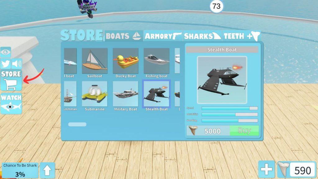 A screenshot from the Sharkbite Classic store in Roblox.