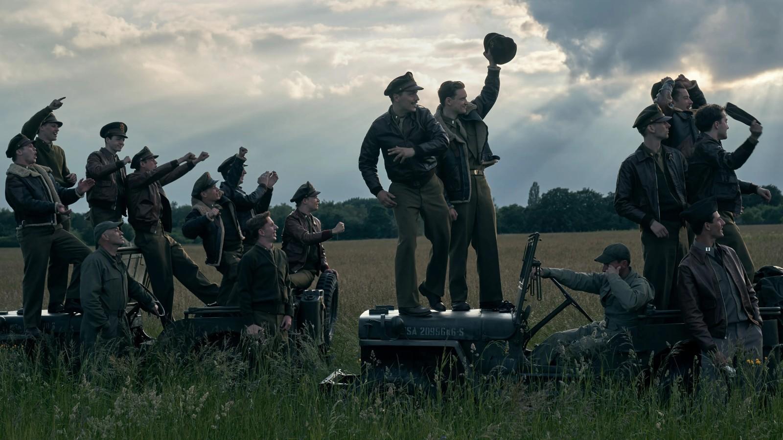 The crew watching the skies in Masters of the Air.