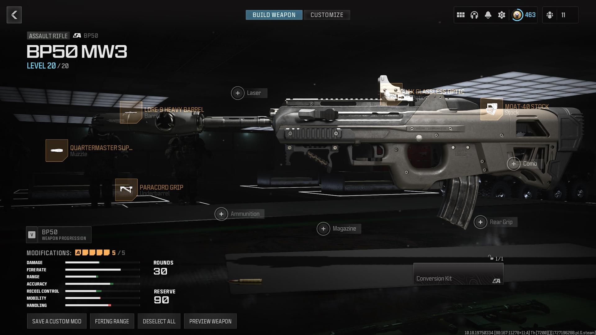 Screenshot of the best BP50 loadout in MW3.