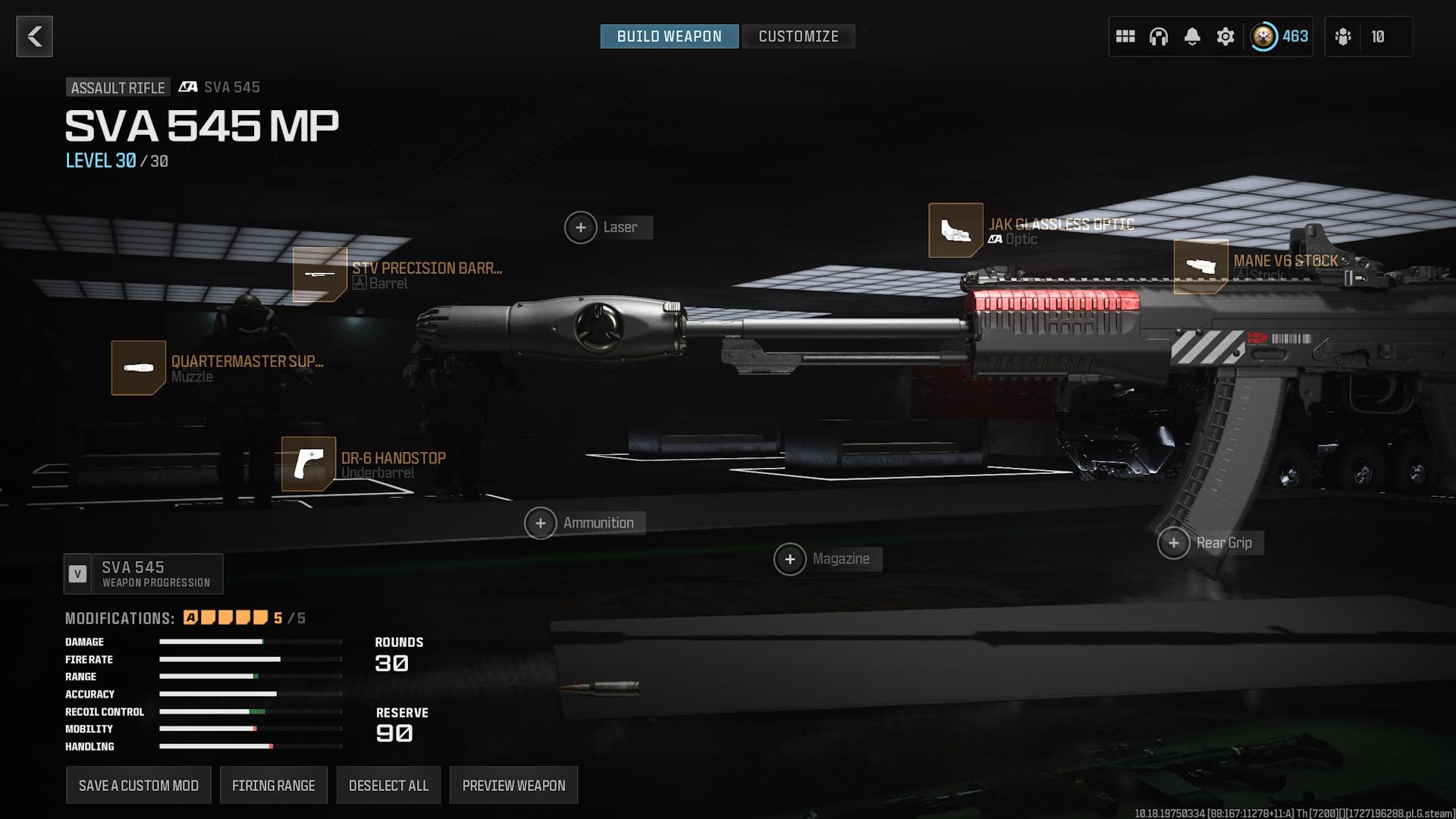 Screenshot of the best SVA 545 loadout in MW3.