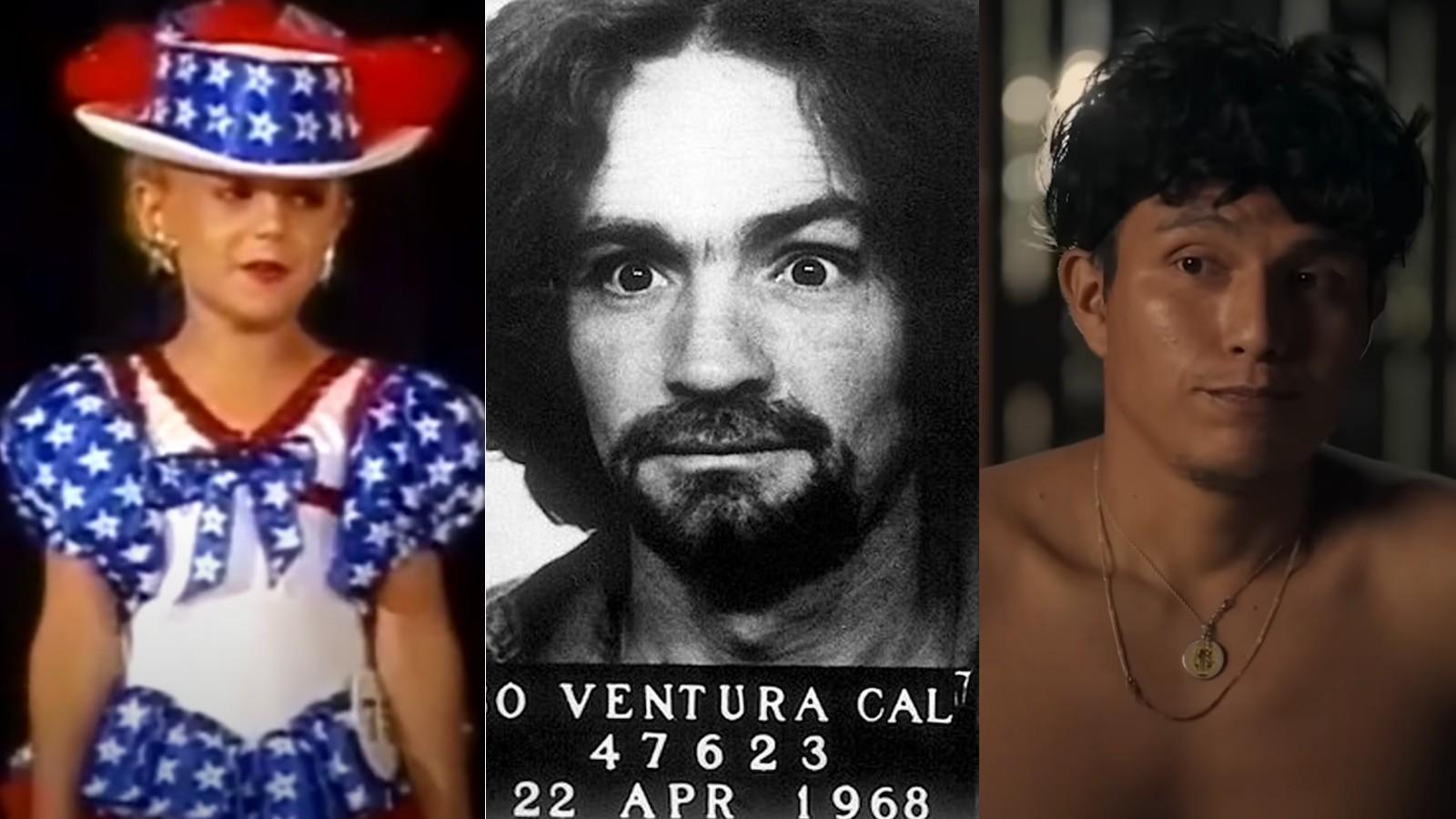 Image of JonBenét Ramsey, Charles Manson, and still from The Lost Children