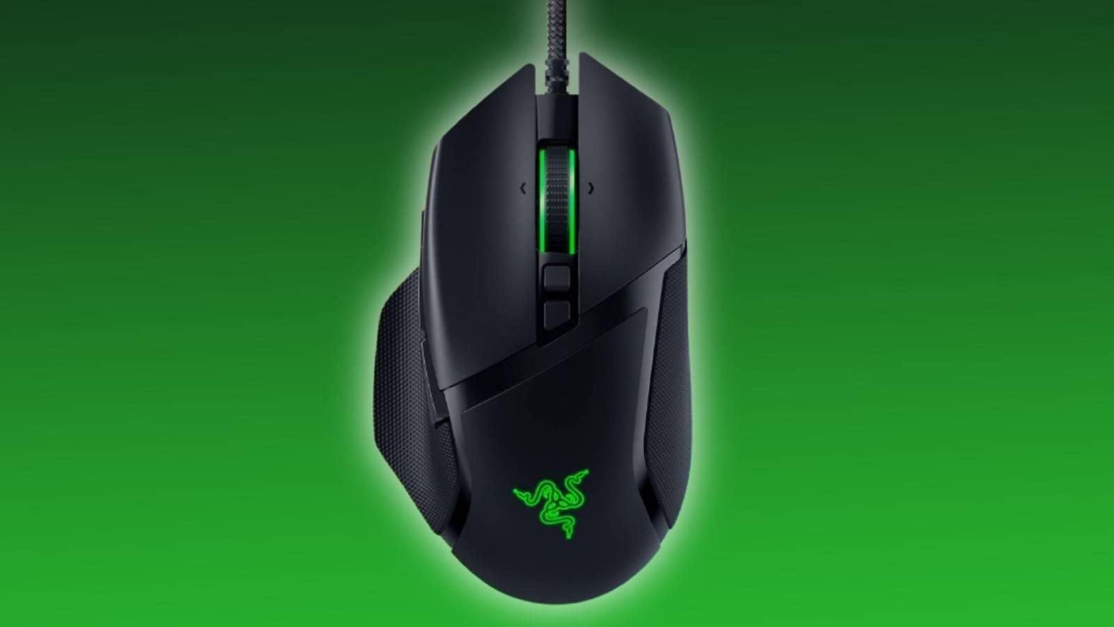 Image of the Razer Basilisk V3 on a green and black background.