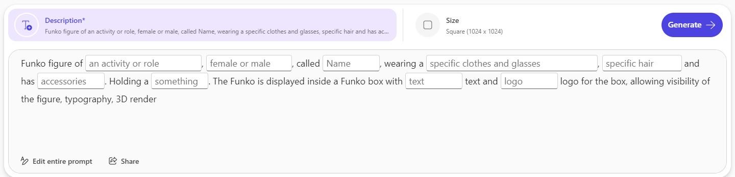 An image showing a prompt template to create Funko Pops. 