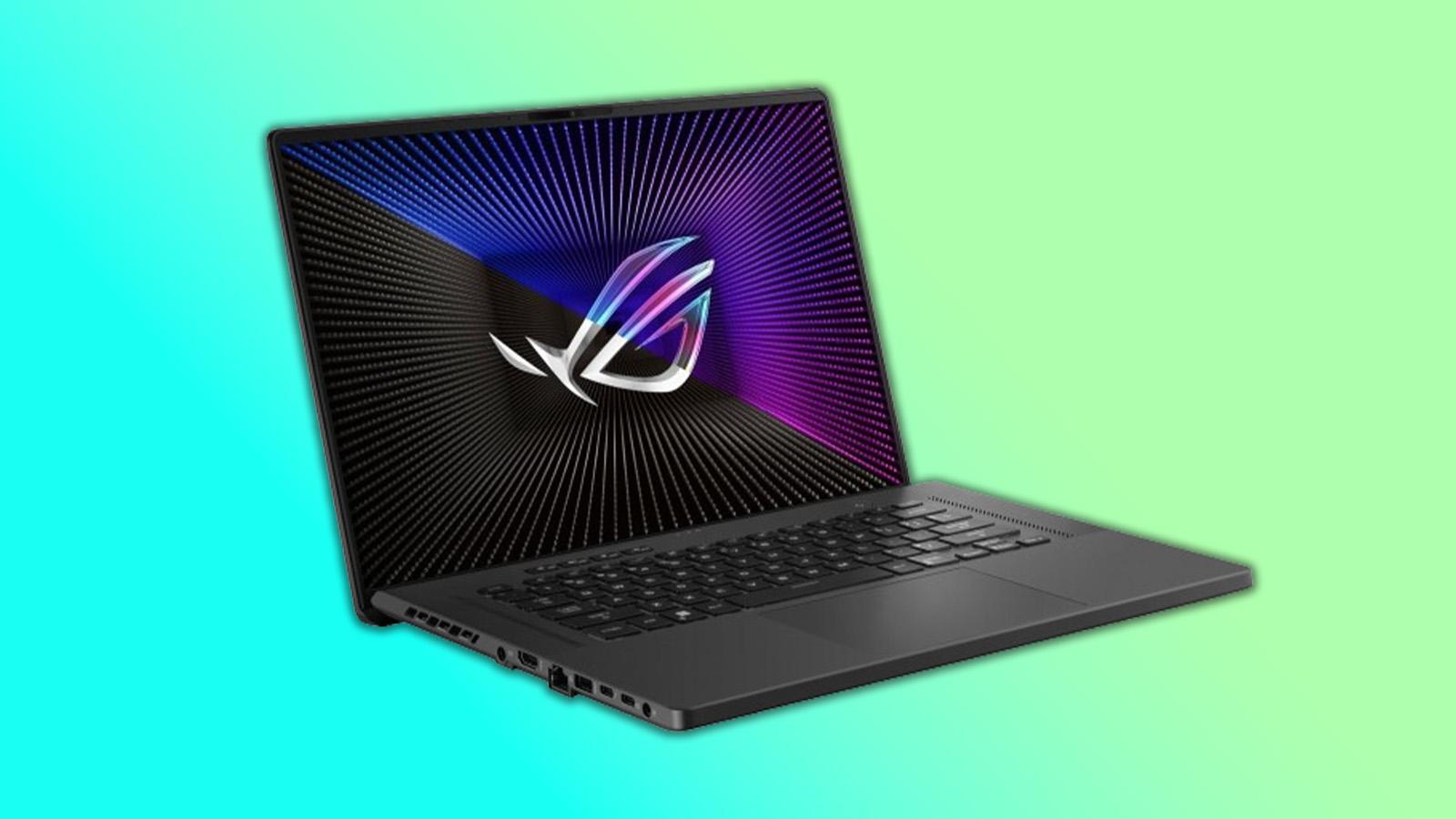 Asus ROG Zephyrus G16 laptop on green gradient background