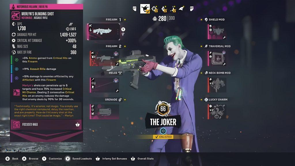 Joker's weapon loadout in Suicide Squad Kill the Justice League