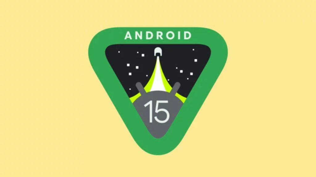 Android 15 logo against a yellow background