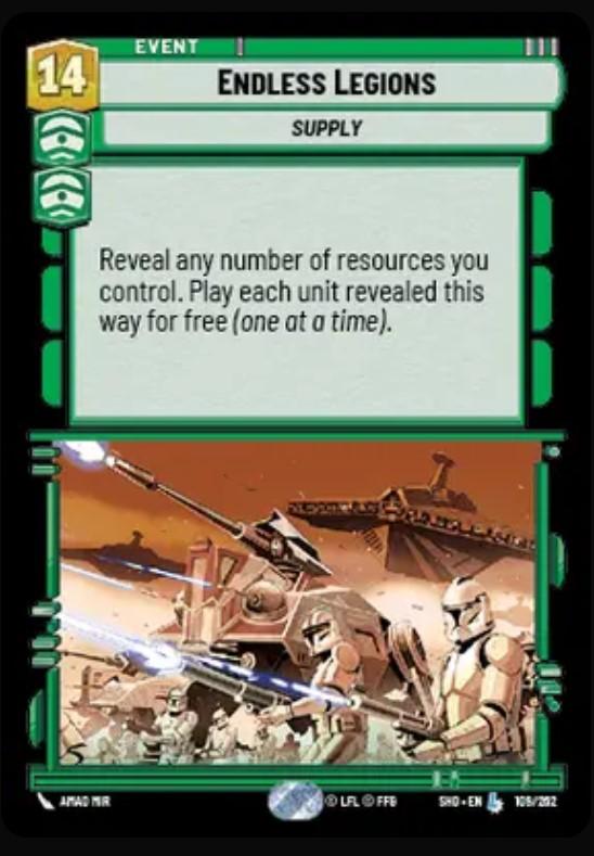 Endless Legions Legendary card in Star Wars Unlimited