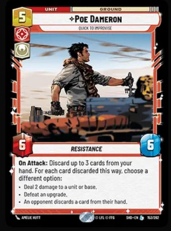 Poe Dameron Legendary card in Star Wars Unlimited