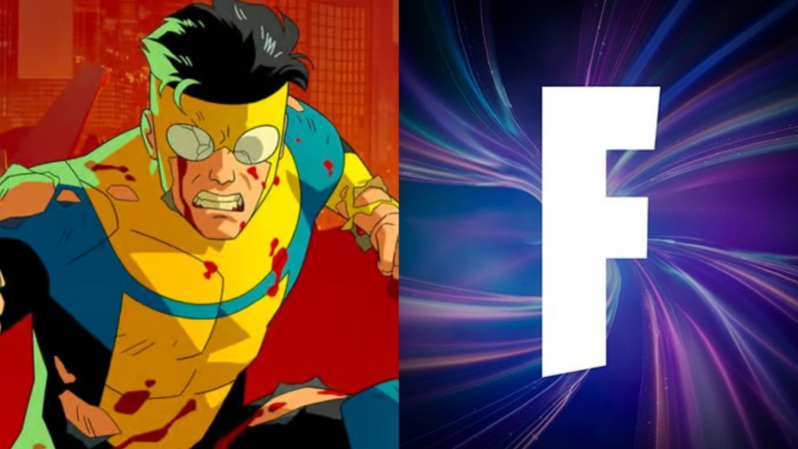 A screenshot featuring Mark from Invincible and Fortnite logo.