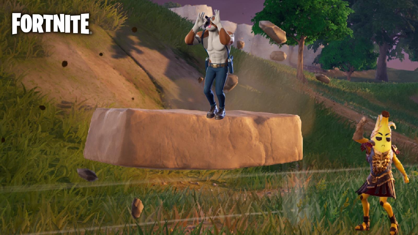 Fortnite player rock riding using Earthbending