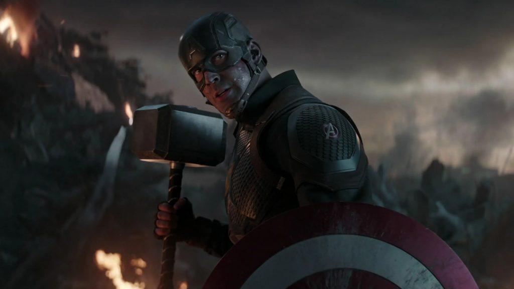 Captain America holding Mjolnir in Avengers: Endgame