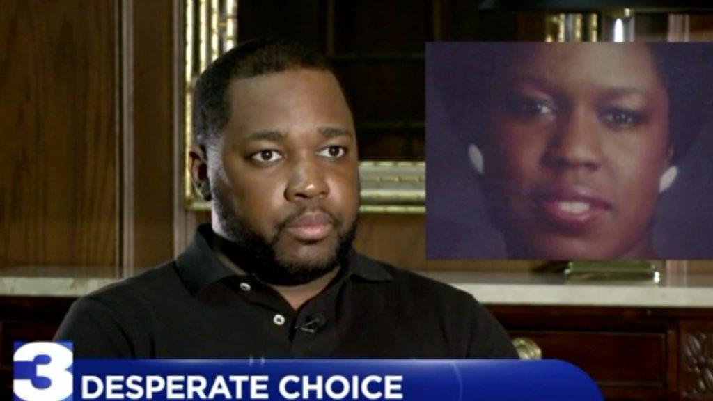 Travis Butler and a photo of his mother