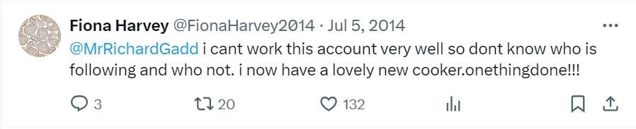 A screenshot of Fiona Harvey's tweet to Richard Gadd