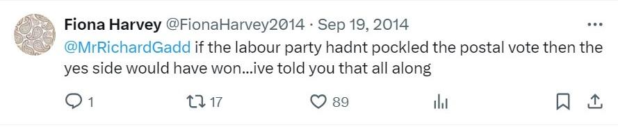 A screenshot of Fiona Harvey's tweet to Richard Gadd