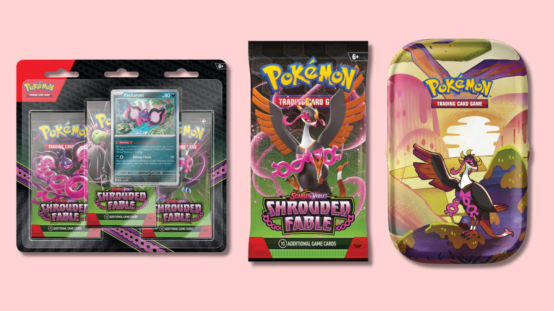 Shrouded Fable Blister Pack, Booster Pack, and Mini Tin.