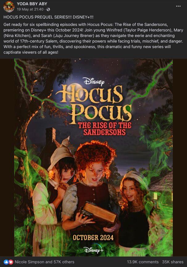 The fake poster for the Hocus Pocus prequel