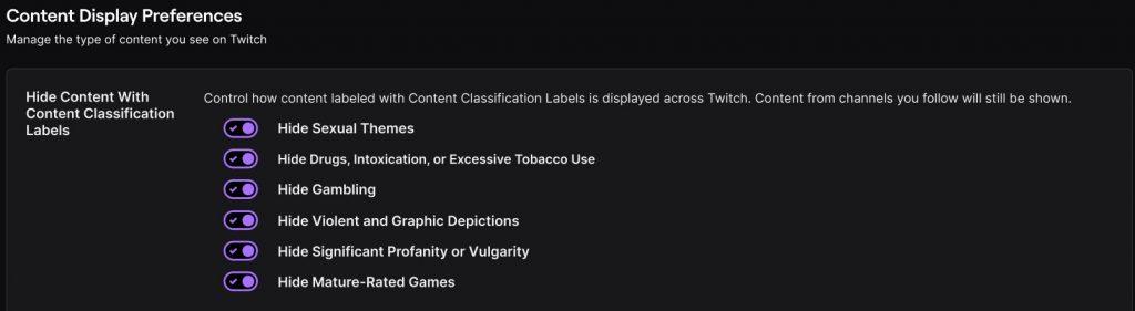 twitch content settings